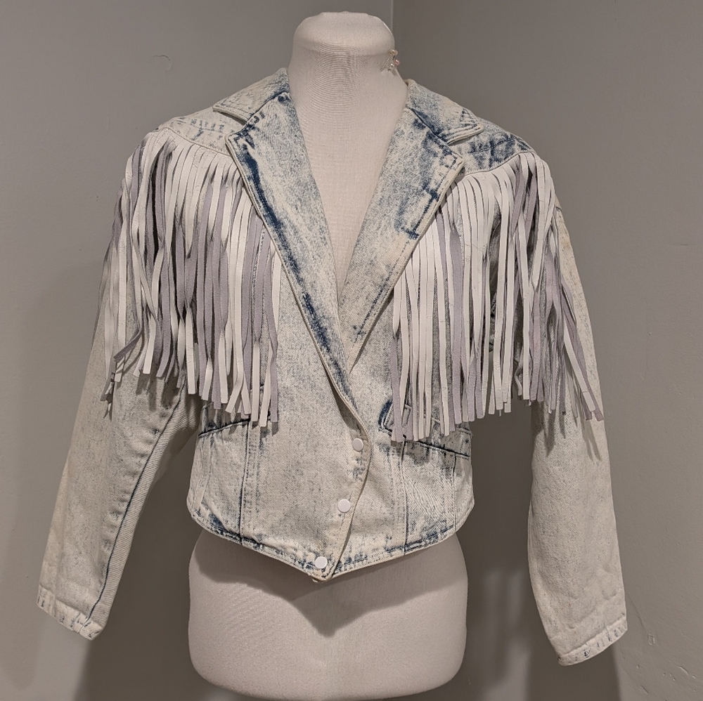 Code NOUVEAU Acid Wash Denim Fringe Jacket